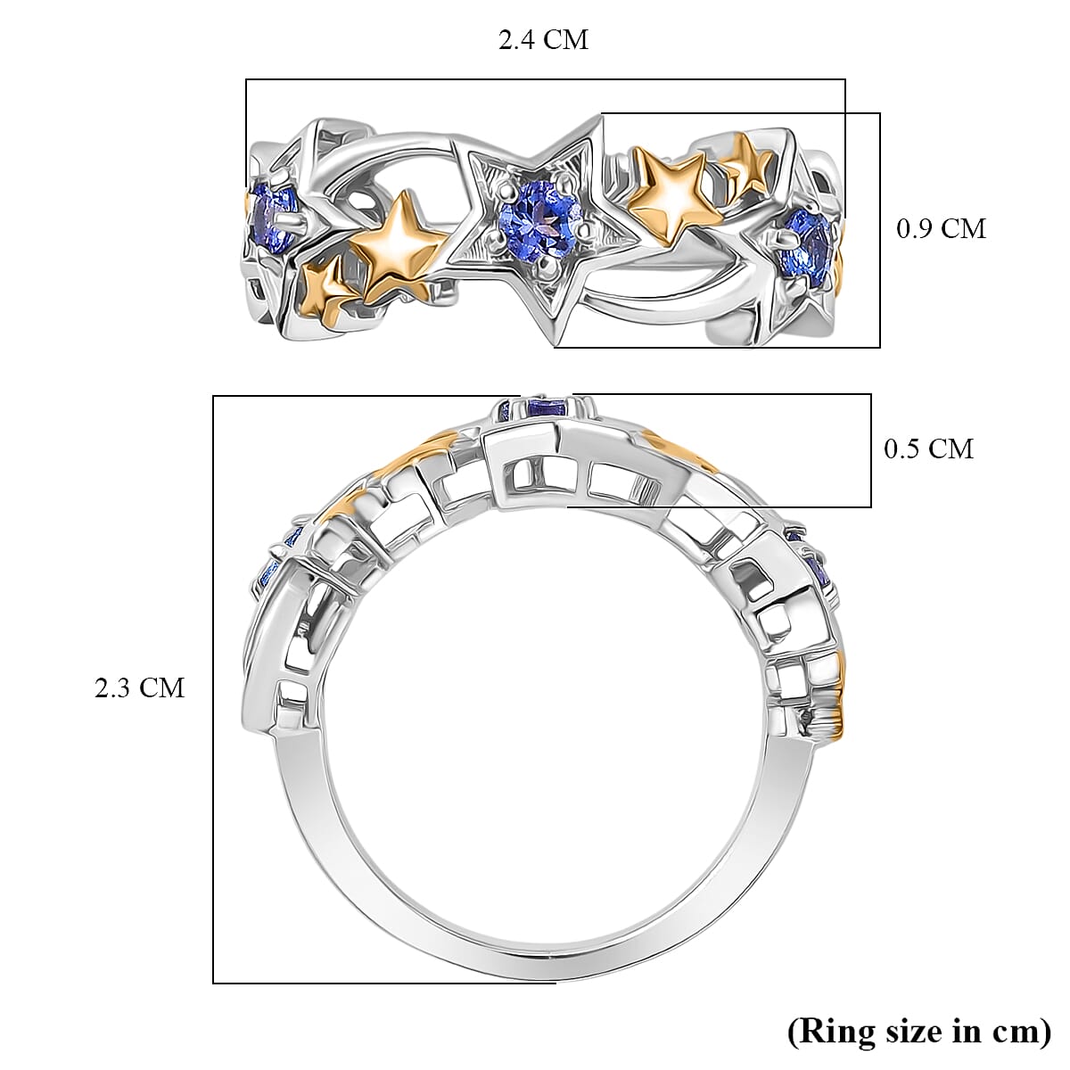 GP Celestial Dream Collection - Tanzanite & Blue Sapphire Ring in 18K Yellow Gold Plated & Rhodium Overlay Sterling Silver