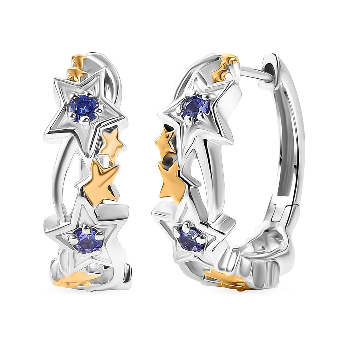 GP Celestial Dream Collection - Tanzanite & Blue Sapphire Earring in 18K Yellow Gold Plated & Rhodium Overlay Sterling Silver, Silver Wt. 8.34 Gms.