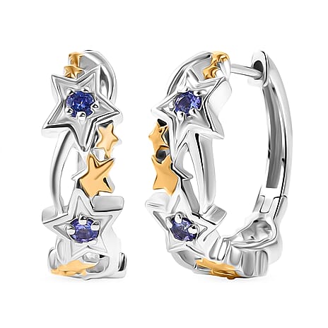 GP Celestial Dream Collection - Tanzanite & Blue Sapphire Earring in 18K Yellow Gold Plated & Rhodium Overlay Sterling Silver, Silver Wt. 8.34 Gms.