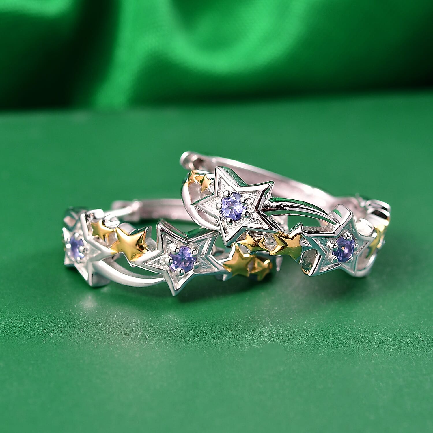 GP Celestial Dream Collection - Tanzanite & Blue Sapphire Earring in 18K Yellow Gold Plated & Rhodium Overlay Sterling Silver, Silver Wt. 8.34 Gms.