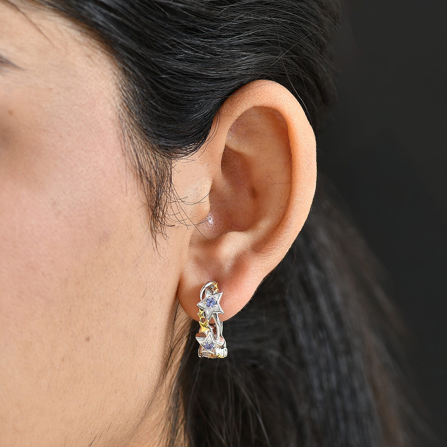 GP Celestial Dream Collection - Tanzanite & Blue Sapphire Earring in 18K Yellow Gold Plated & Rhodium Overlay Sterling Silver, Silver Wt. 8.34 Gms.