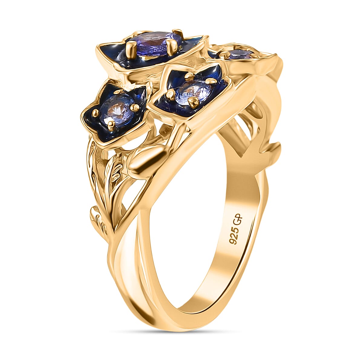 GP - Italian Garden Collection - Tanzanite & Blue Sapphire Floral Ring in 18K Vermeil Yellow Gold Plated Sterling Silver, Silver Wt. 5.27 Gms.