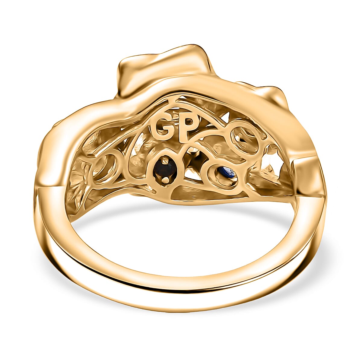 GP - Italian Garden Collection - Tanzanite & Blue Sapphire Floral Ring in 18K Vermeil Yellow Gold Plated Sterling Silver, Silver Wt. 5.27 Gms.