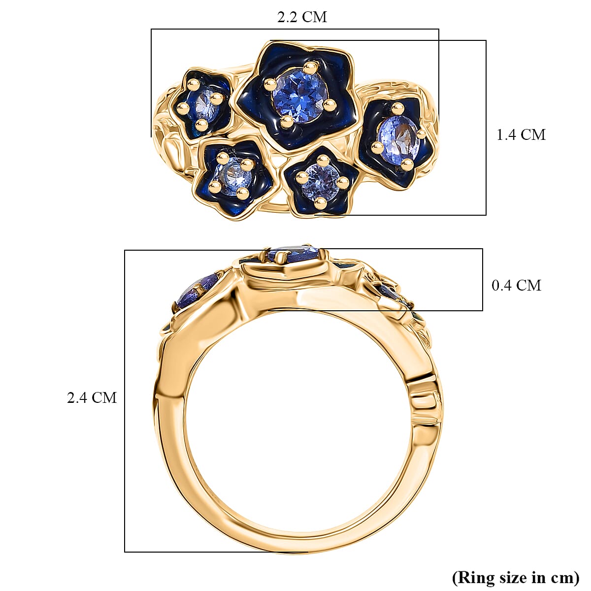 GP - Italian Garden Collection - Tanzanite & Blue Sapphire Floral Ring in 18K Vermeil Yellow Gold Plated Sterling Silver, Silver Wt. 5.27 Gms.