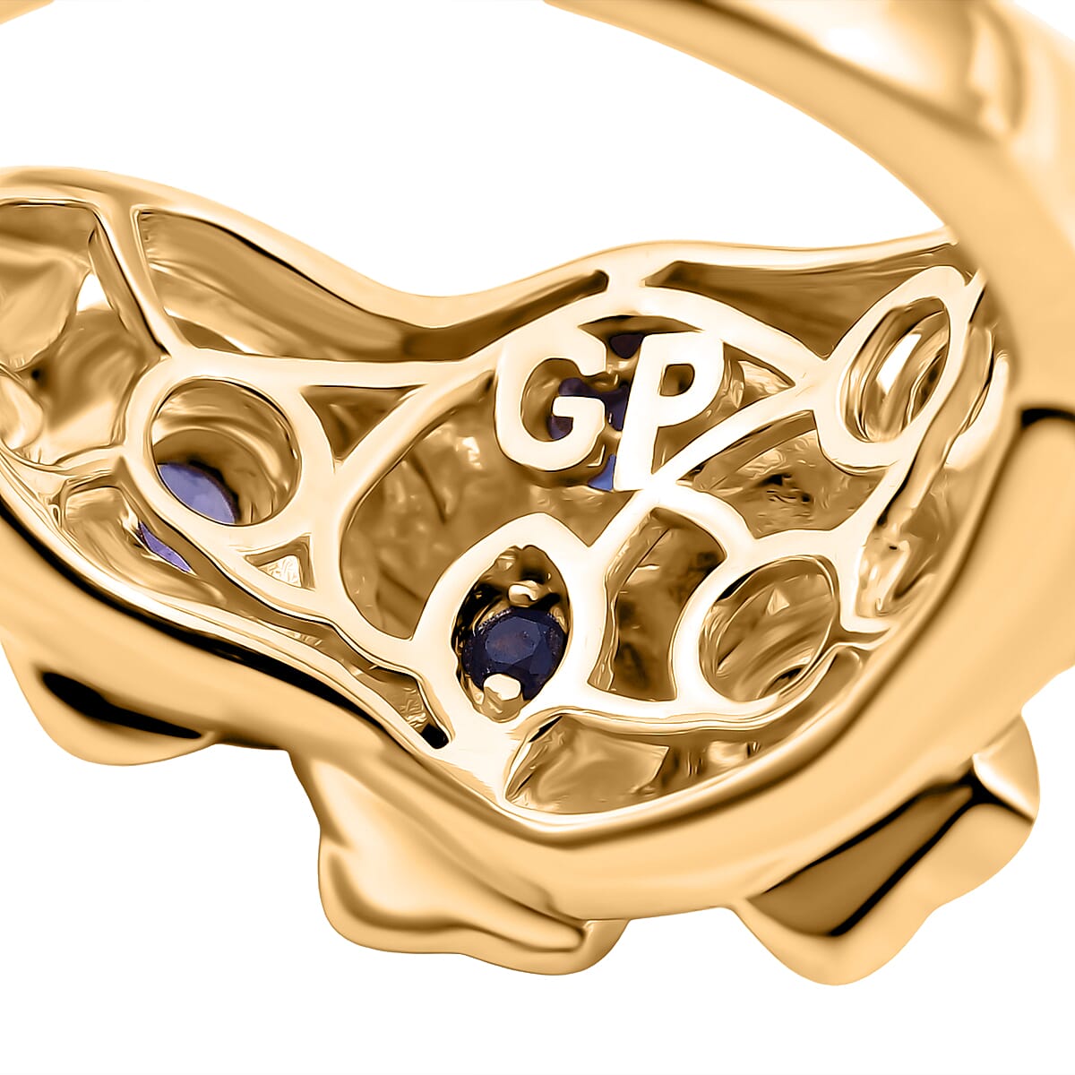 GP - Italian Garden Collection - Tanzanite & Blue Sapphire Floral Ring in 18K Vermeil Yellow Gold Plated Sterling Silver, Silver Wt. 5.27 Gms.