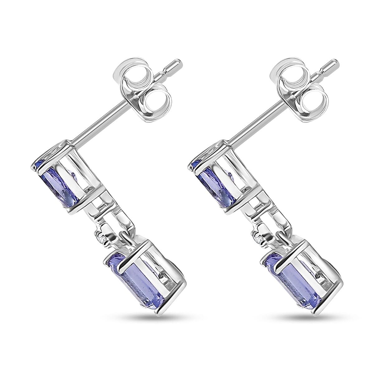 GP Celestial Dream Collection - Tanzanite, Blue Sapphire & White Zircon Dangling Earring in Rhodium Overlay Sterling Silver 1.13 Ct.