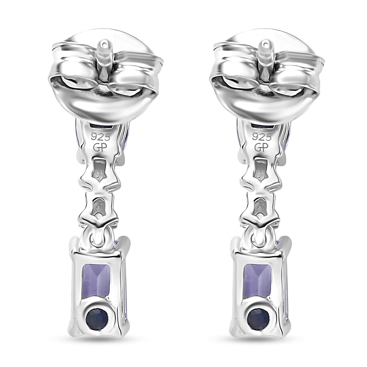 GP Celestial Dream Collection - Tanzanite, Blue Sapphire & White Zircon Dangling Earring in Rhodium Overlay Sterling Silver 1.13 Ct.
