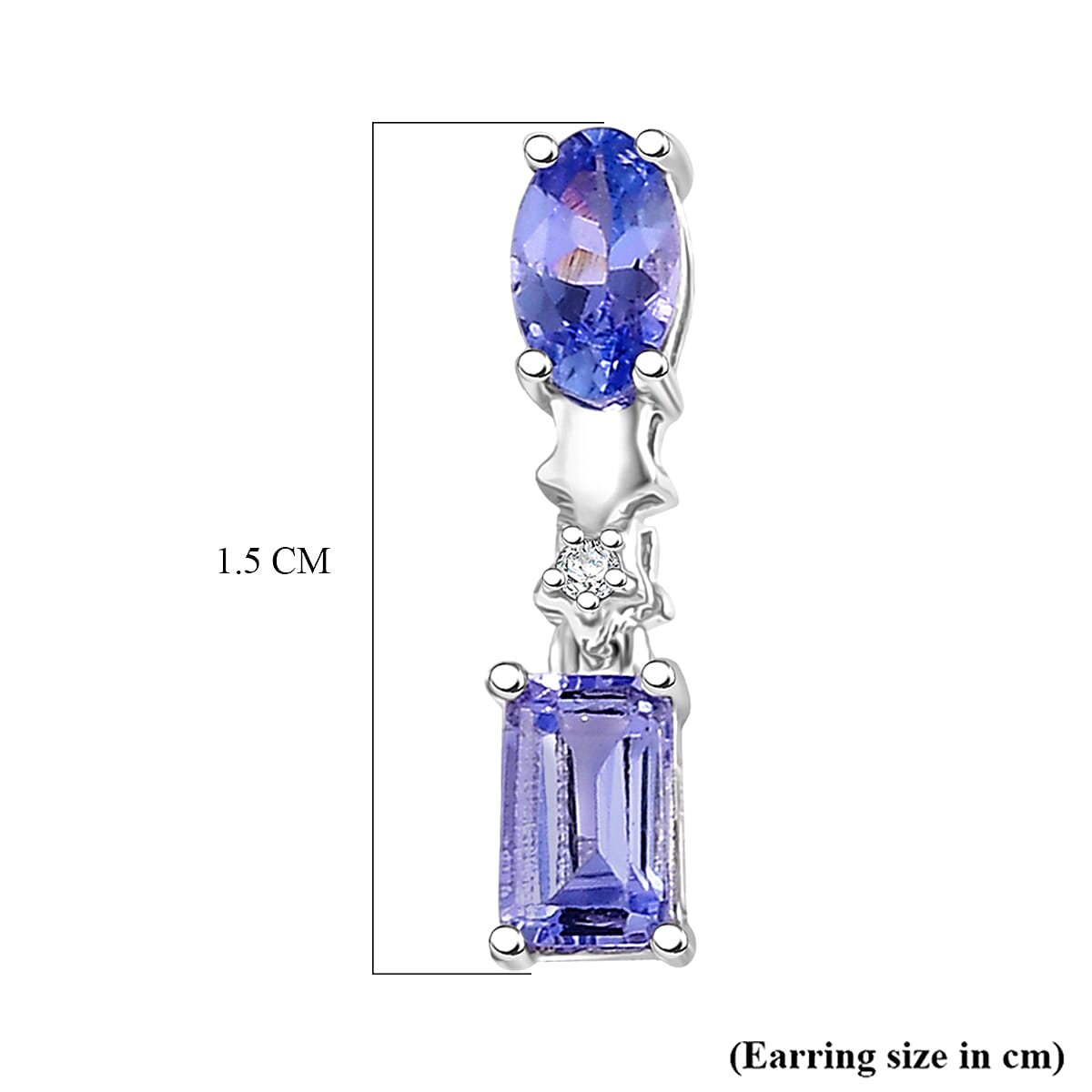 GP Celestial Dream Collection - Tanzanite, Blue Sapphire & White Zircon Dangling Earring in Rhodium Overlay Sterling Silver 1.13 Ct.