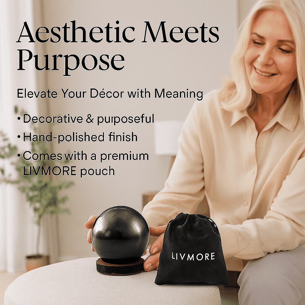 Natural Shungite Sphere Presented In a Drawstring Velvet Pouch 274.00 Ct