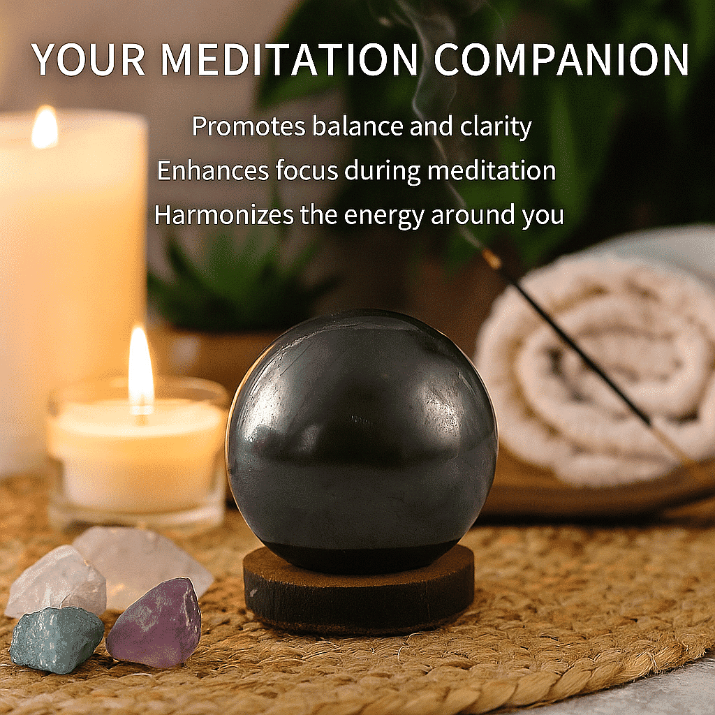 Natural Shungite Sphere Presented In a Drawstring Velvet Pouch 274.00 Ct