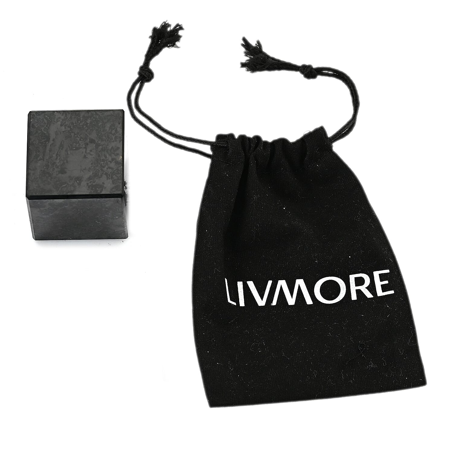 Natural Shungite Cube Presented In a Drawstring Velvet Pouch 600.00 Ct