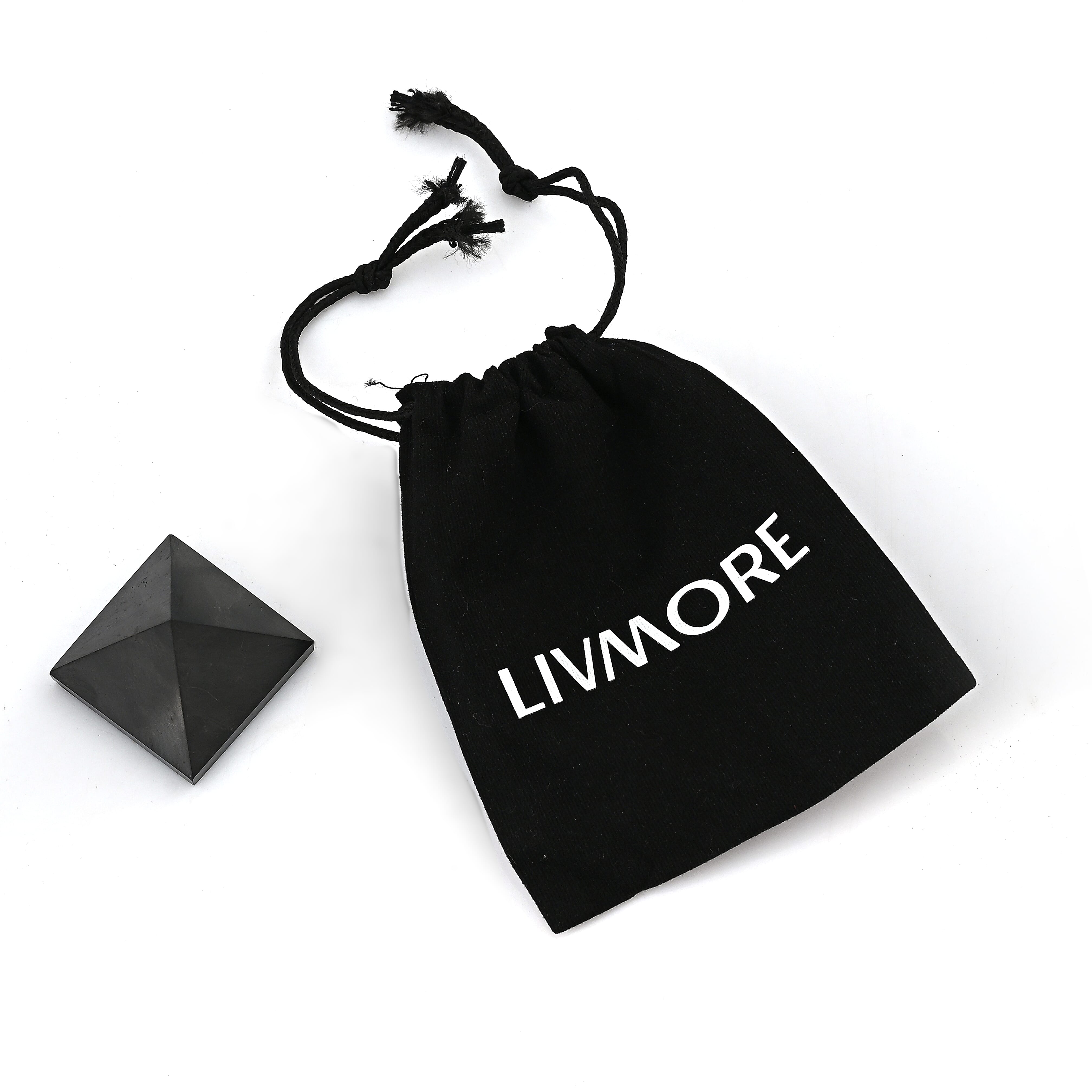 Natural Shungite Pyramid Presented In a Drawstring Velvet Pouch 213.00 Ct
