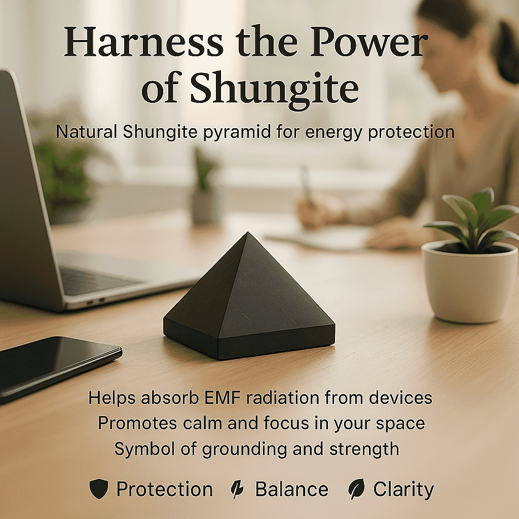 Natural Shungite Pyramid Presented In a Drawstring Velvet Pouch 213.00 Ct