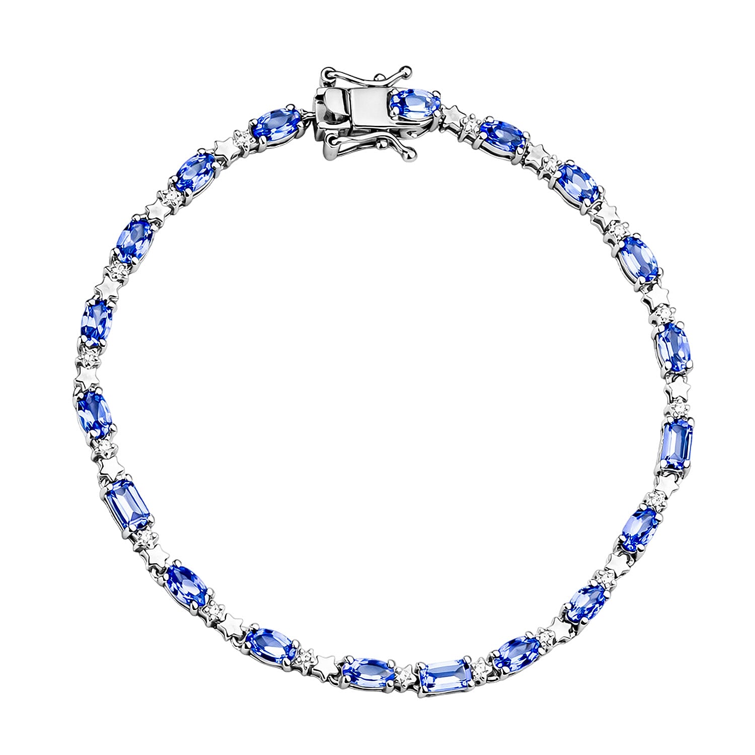 GP Celestial Dream Collection - Tanzanite, Blue Sapphire & White Zircon Tennis Bracelet 1 Row (Size 7.5) with GB Lock Box in Rhodium Overlay Sterling Silver 4.63 Ct, Silver Wt. 6.78 Gms.