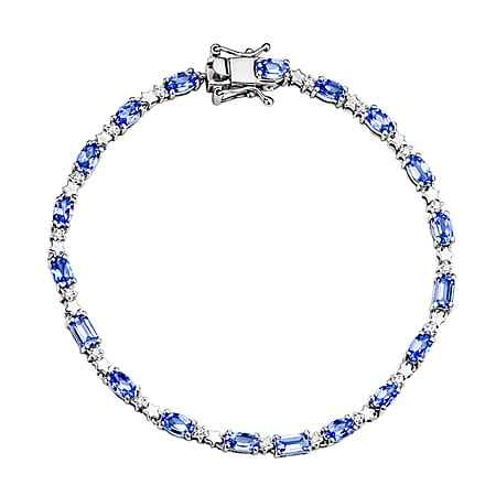 GP Celestial Dream Collection - Tanzanite, Blue Sapphire & White Zircon Tennis Bracelet 1 Row (Size 7.5) with GB Lock Box in Rhodium Overlay Sterling Silver 4.63 Ct, Silver Wt. 6.78 Gms.