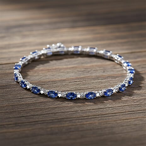 GP Celestial Dream Collection - Tanzanite, Blue Sapphire & White Zircon Tennis Bracelet 1 Row (Size 7.5) with GB Lock Box in Rhodium Overlay Sterling Silver 4.63 Ct, Silver Wt. 6.78 Gms.