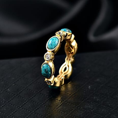 EverTrue Opalina & White Zircon Band Ring in Yellow Gold Plated 3.98 Ct.