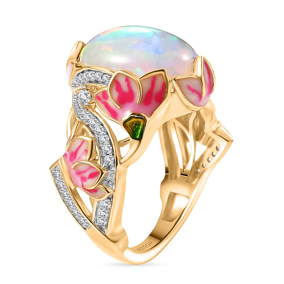 GP Ethiopian Opal, Blue Sapphire, White Zircon Living Creature Ring in 18K YG VermeilSterling Silver, Silver Wt.6.53 Gms  2.274  Ct.