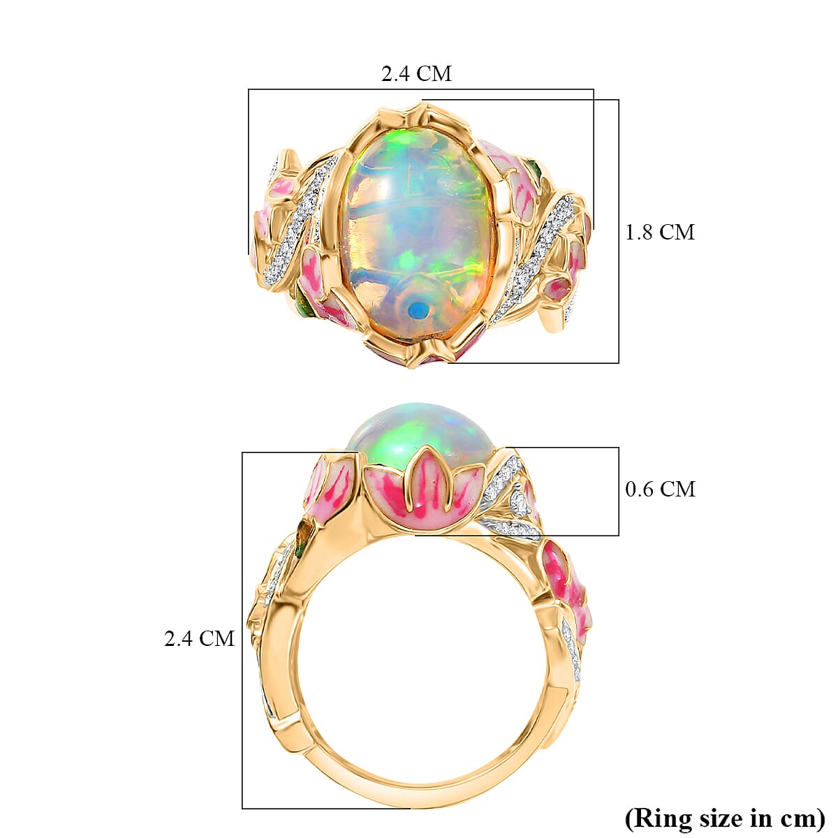 GP Ethiopian Opal, Blue Sapphire, White Zircon Living Creature Ring in 18K YG VermeilSterling Silver, Silver Wt.6.53 Gms  2.274  Ct.
