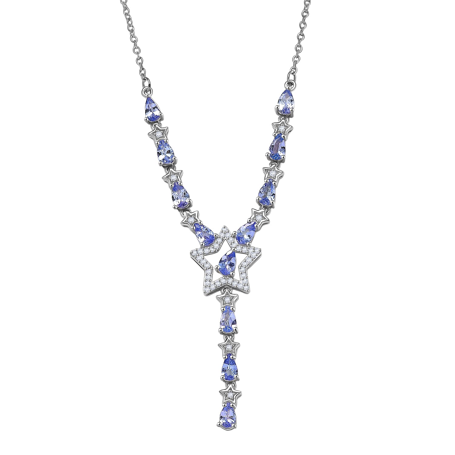 GP Celestial Dream Collection - Tanzanite, Blue Sapphire & White Zircon Necklace (Size 20) in Rhodium Overlay Sterling Silver 2.68 Ct, Silver Wt. 6.78 Gms.