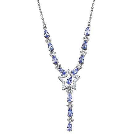 GP Celestial Dream Collection - Tanzanite, Blue Sapphire & White Zircon Necklace (Size 20) in Rhodium Overlay Sterling Silver 2.68 Ct, Silver Wt. 6.78 Gms.