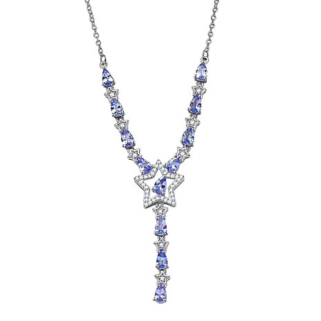 GP Celestial Dream Collection - Tanzanite, Blue Sapphire & White Zircon Necklace (Size 20) in Rhodium Overlay Sterling Silver 2.68 Ct, Silver Wt. 6.78 Gms.