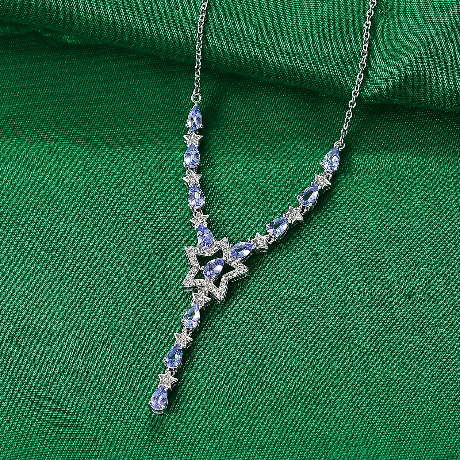 GP Celestial Dream Collection - Tanzanite, Blue Sapphire & White Zircon Necklace (Size 20) in Rhodium Overlay Sterling Silver 2.68 Ct, Silver Wt. 6.78 Gms.