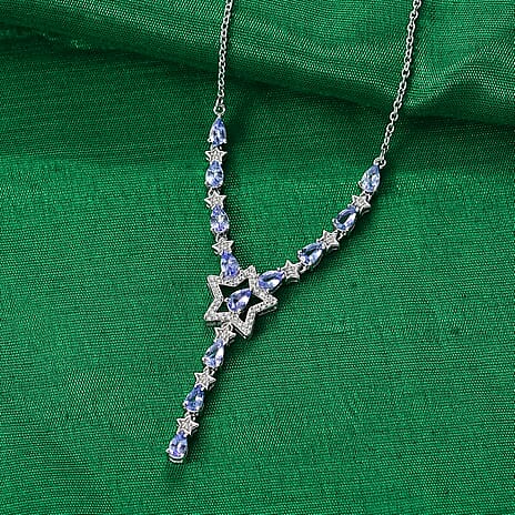 GP Celestial Dream Collection - Tanzanite, Blue Sapphire & White Zircon Necklace (Size 20) in Rhodium Overlay Sterling Silver 2.68 Ct, Silver Wt. 6.78 Gms.