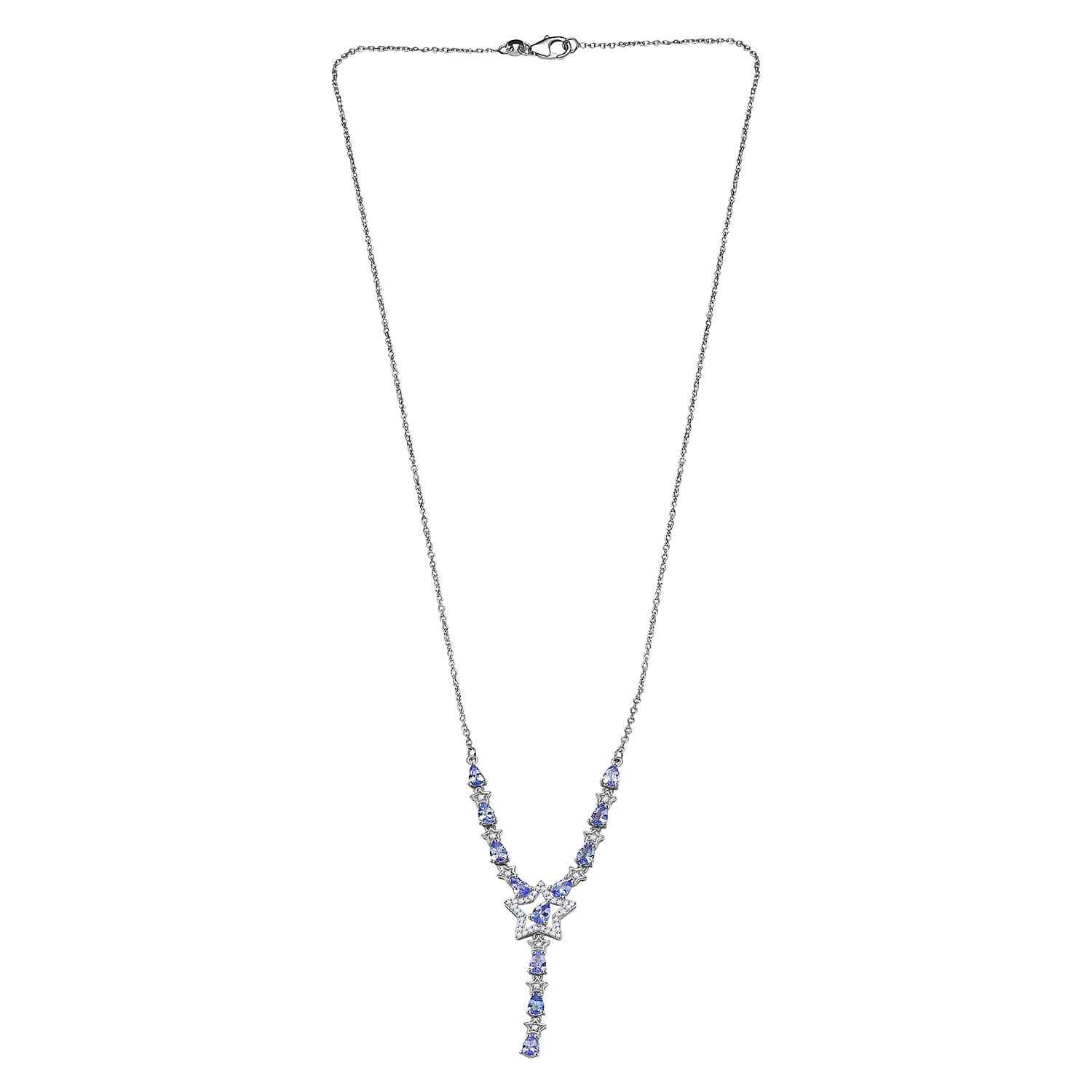 GP Celestial Dream Collection - Tanzanite, Blue Sapphire & White Zircon Necklace (Size 20) in Rhodium Overlay Sterling Silver 2.68 Ct, Silver Wt. 6.78 Gms.