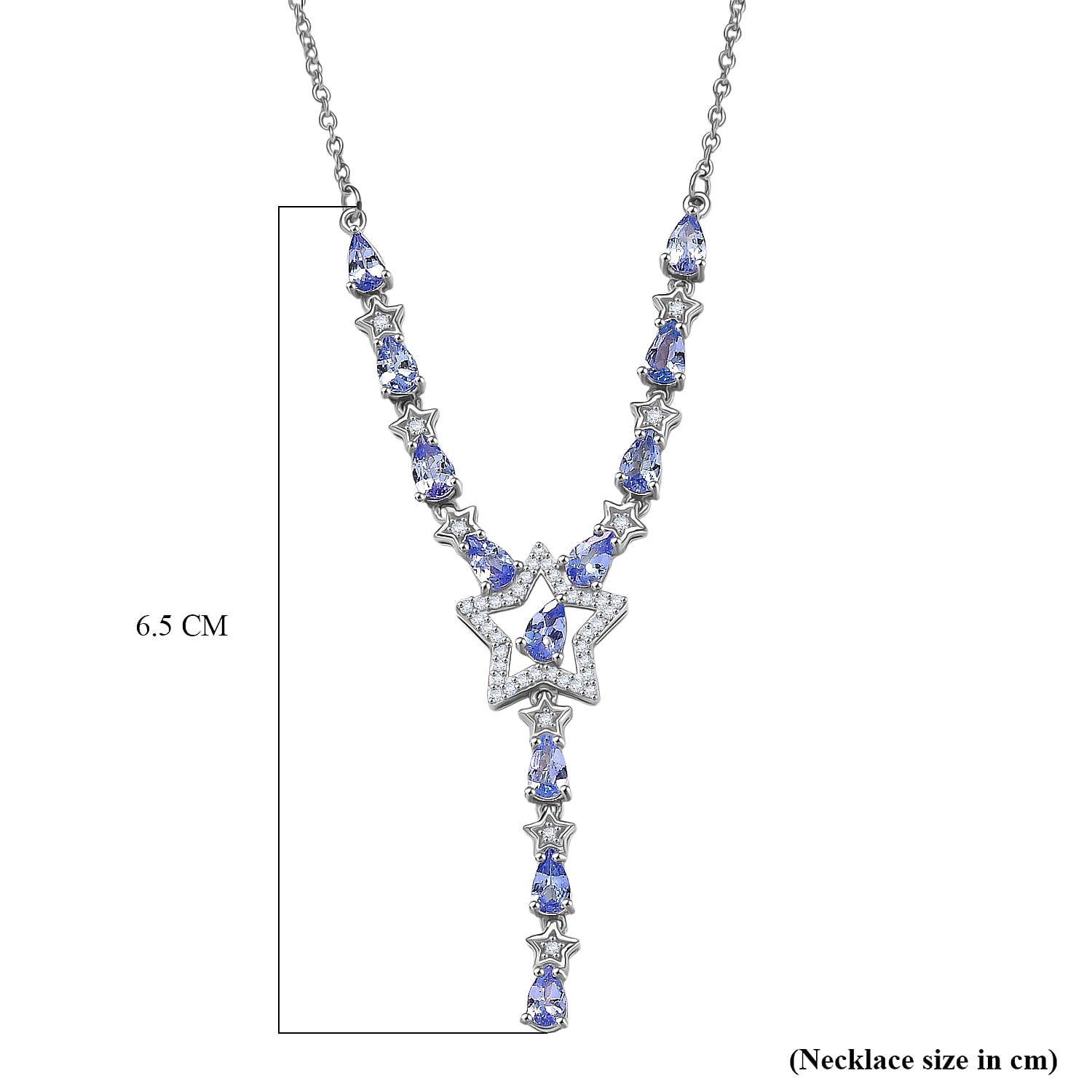 GP Celestial Dream Collection - Tanzanite, Blue Sapphire & White Zircon Necklace (Size 20) in Rhodium Overlay Sterling Silver 2.68 Ct, Silver Wt. 6.78 Gms.
