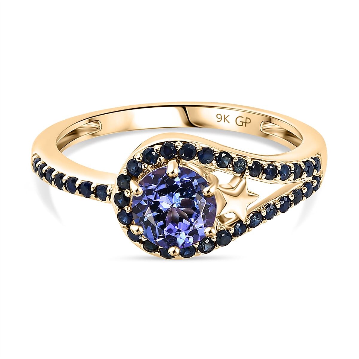 GP 9K Yellow Gold AAA Tanzanite & Blue Sapphire Ring 1.20 Ct.