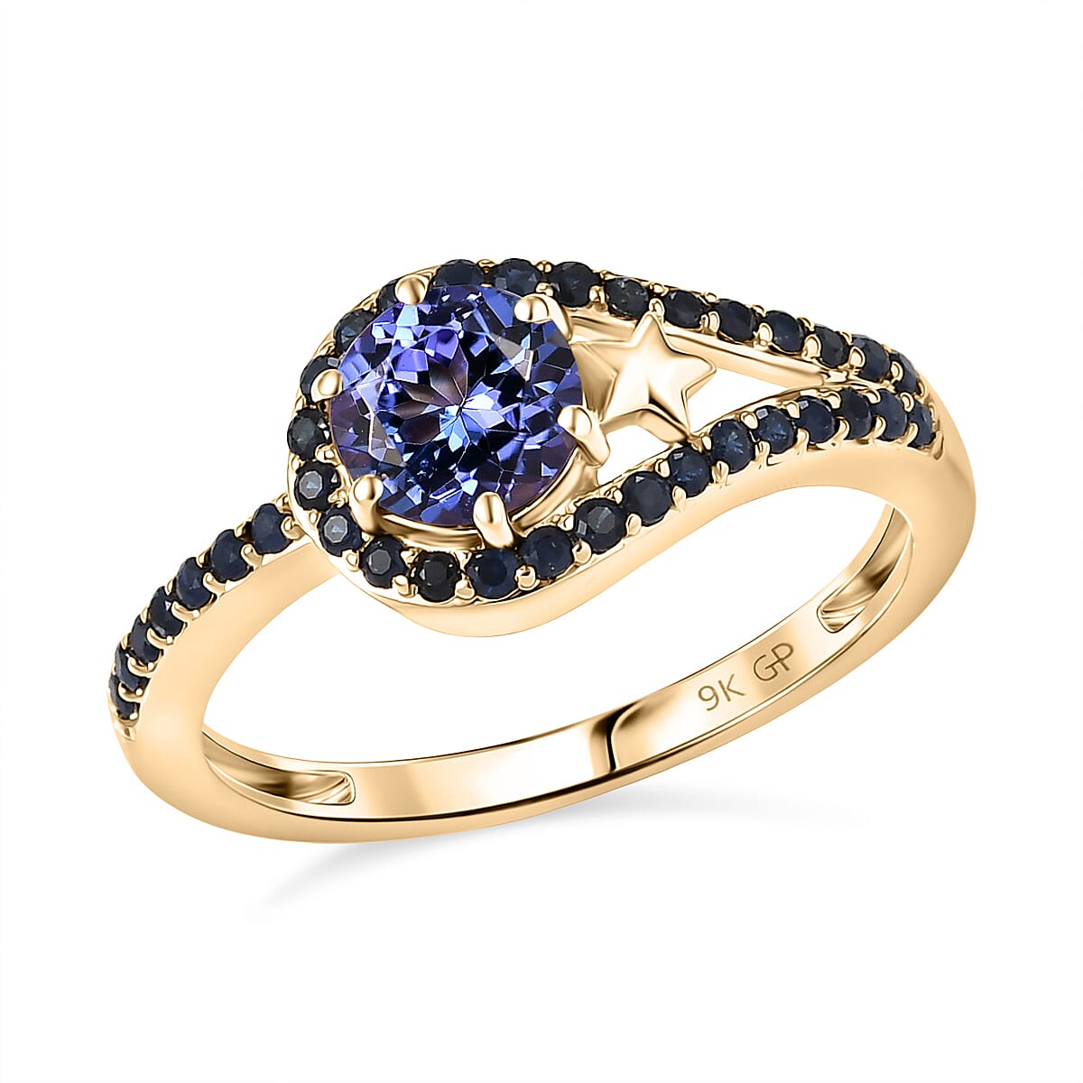 GP 9K Yellow Gold AAA Tanzanite & Blue Sapphire Ring 1.20 Ct.
