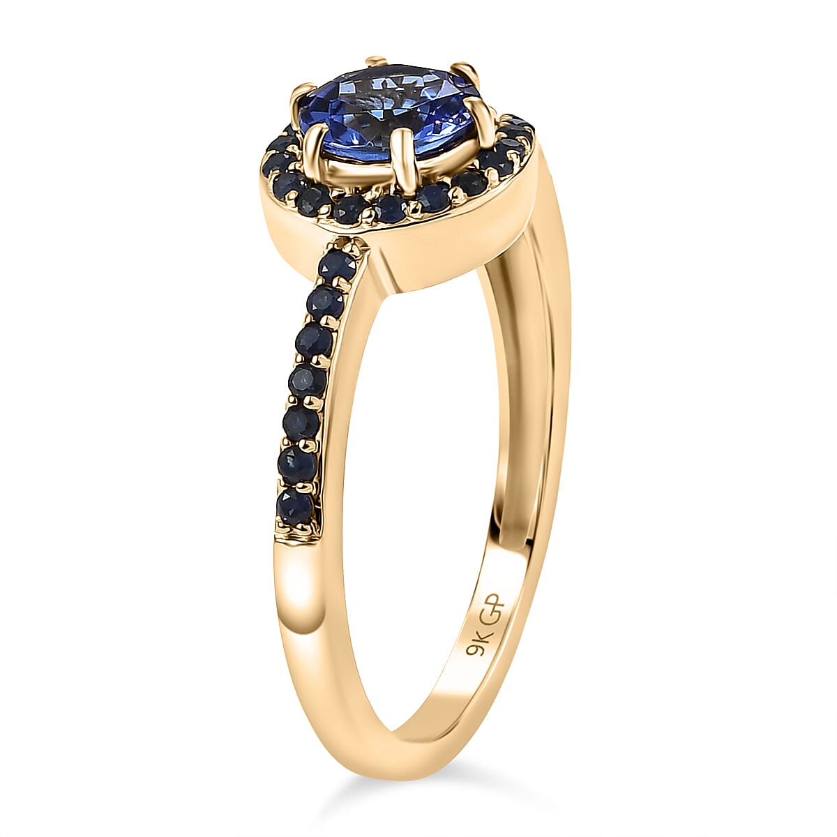 GP 9K Yellow Gold AAA Tanzanite & Blue Sapphire Ring 1.20 Ct.