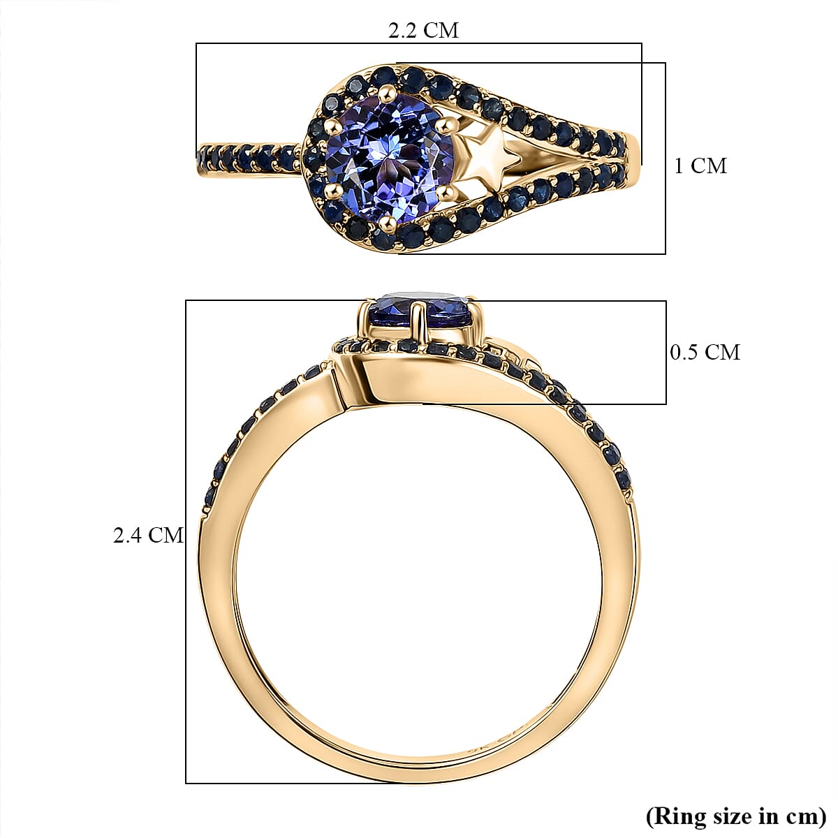 GP 9K Yellow Gold AAA Tanzanite & Blue Sapphire Ring 1.20 Ct.
