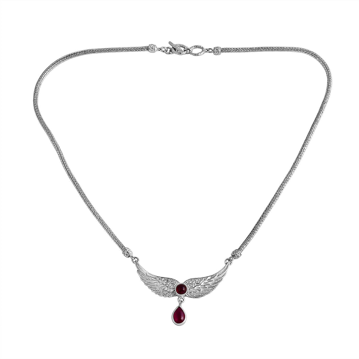 D'Joy African Ruby Necklace (Size 20) Sterling Silver 4.54 Ct, Silver Wt. 21.72 Gms.