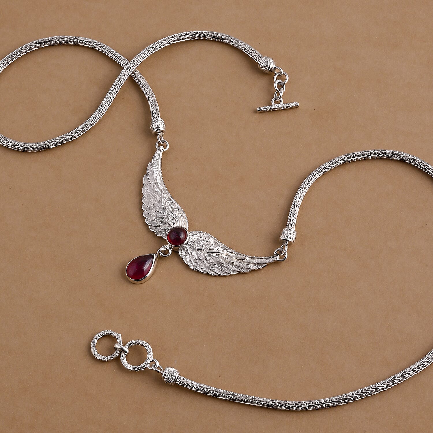 D'Joy African Ruby Necklace (Size 20) Sterling Silver 4.54 Ct, Silver Wt. 21.72 Gms.