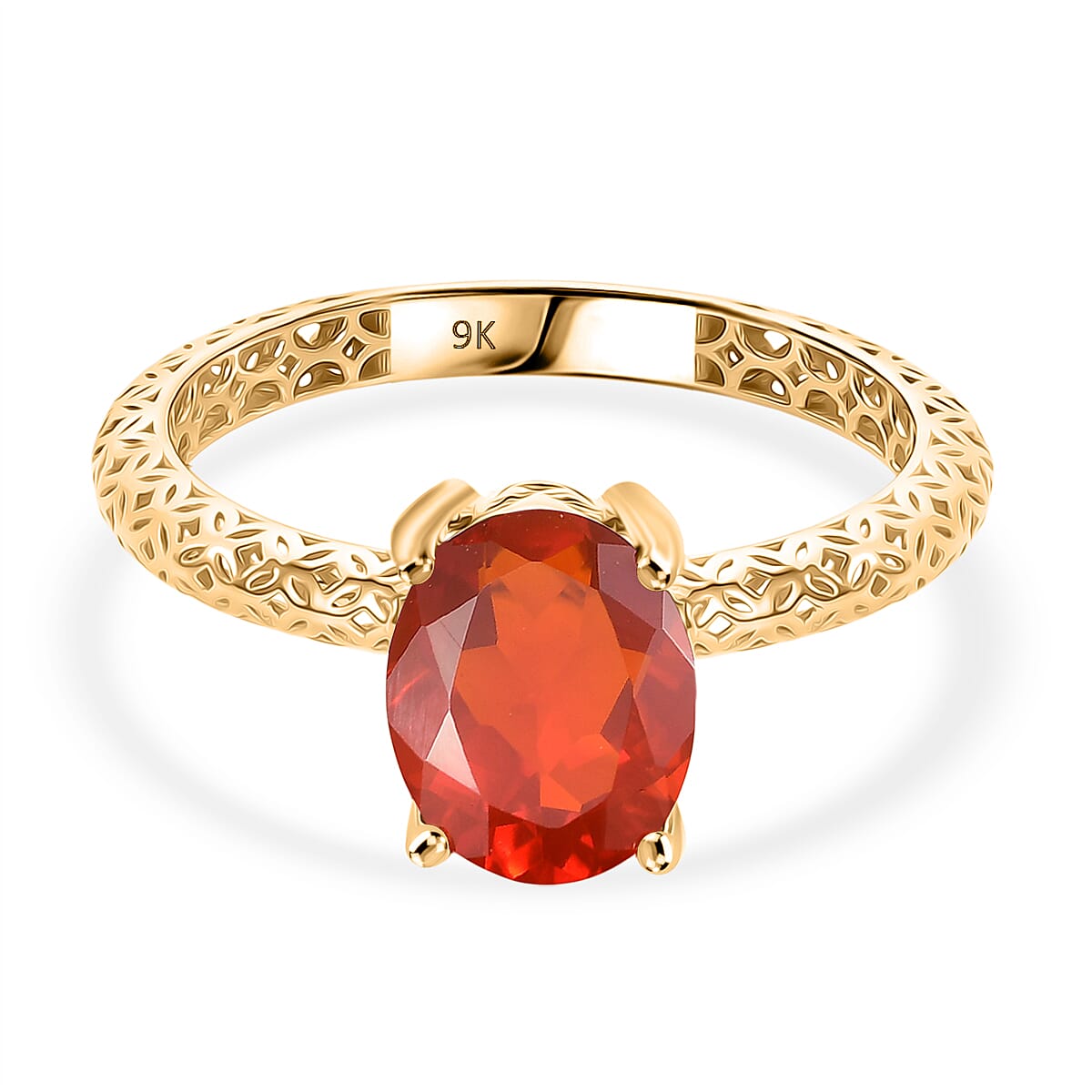 9K Yellow Gold AAAA Crimson Fire Opal Mirage ring 1.15 ct.