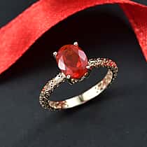 9K Yellow Gold AAAA Crimson Fire Opal Mirage Ring 1.15 Ct.