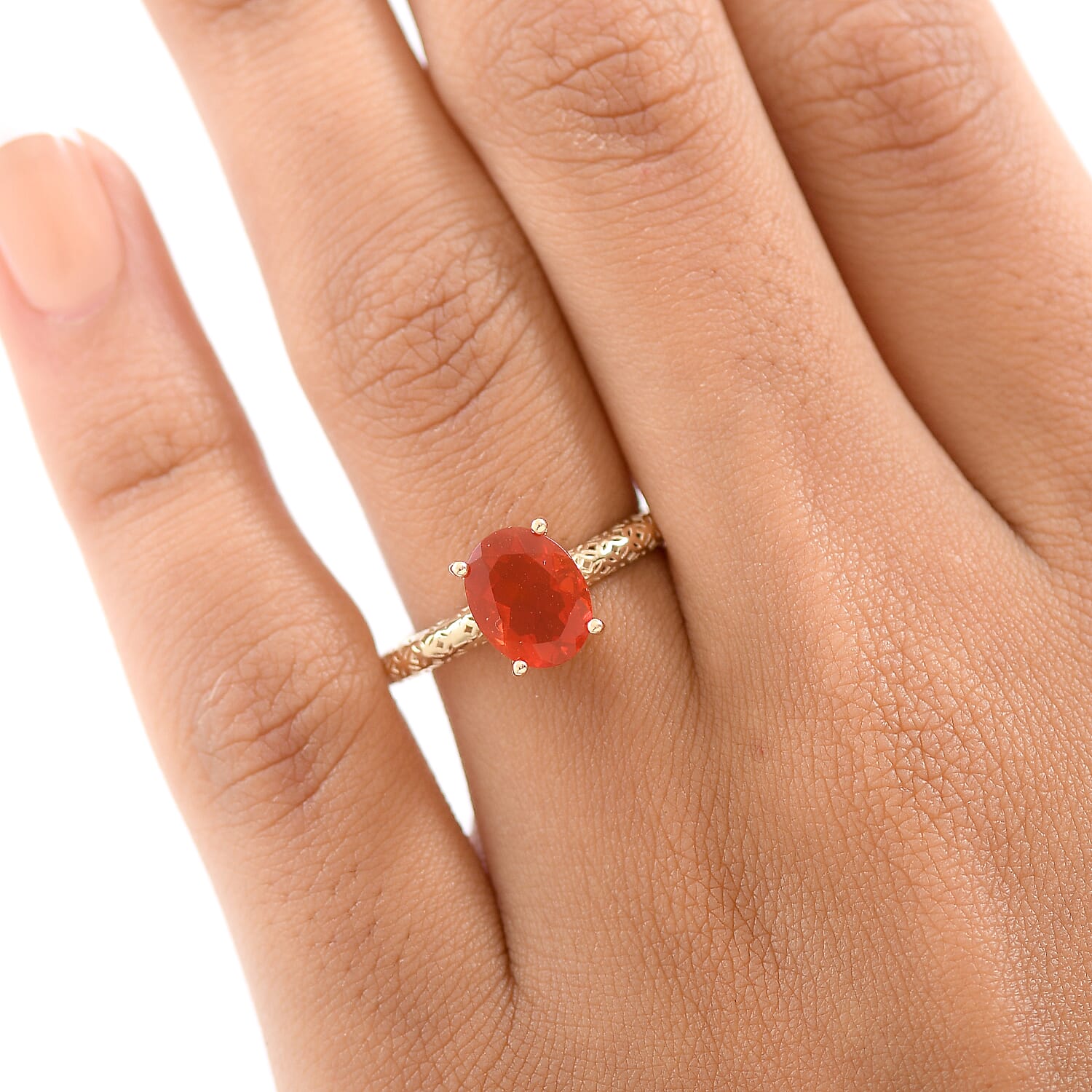 9K Yellow Gold AAAA Crimson Fire Opal Mirage ring 1.15 ct.
