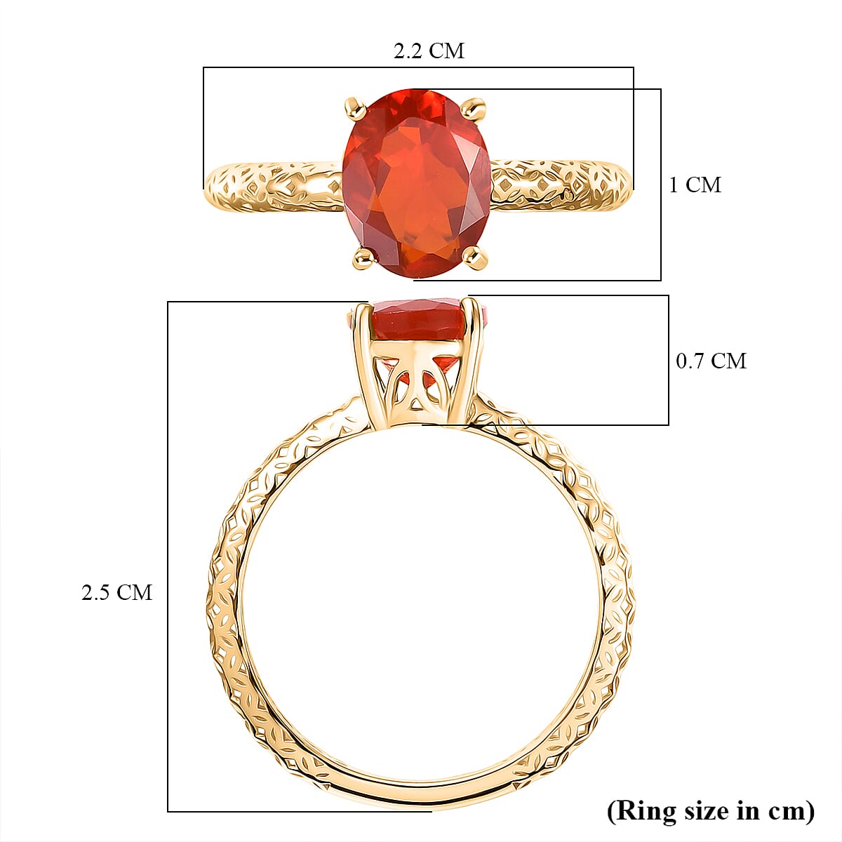 9K Yellow Gold AAAA Crimson Fire Opal Mirage ring 1.15 ct.