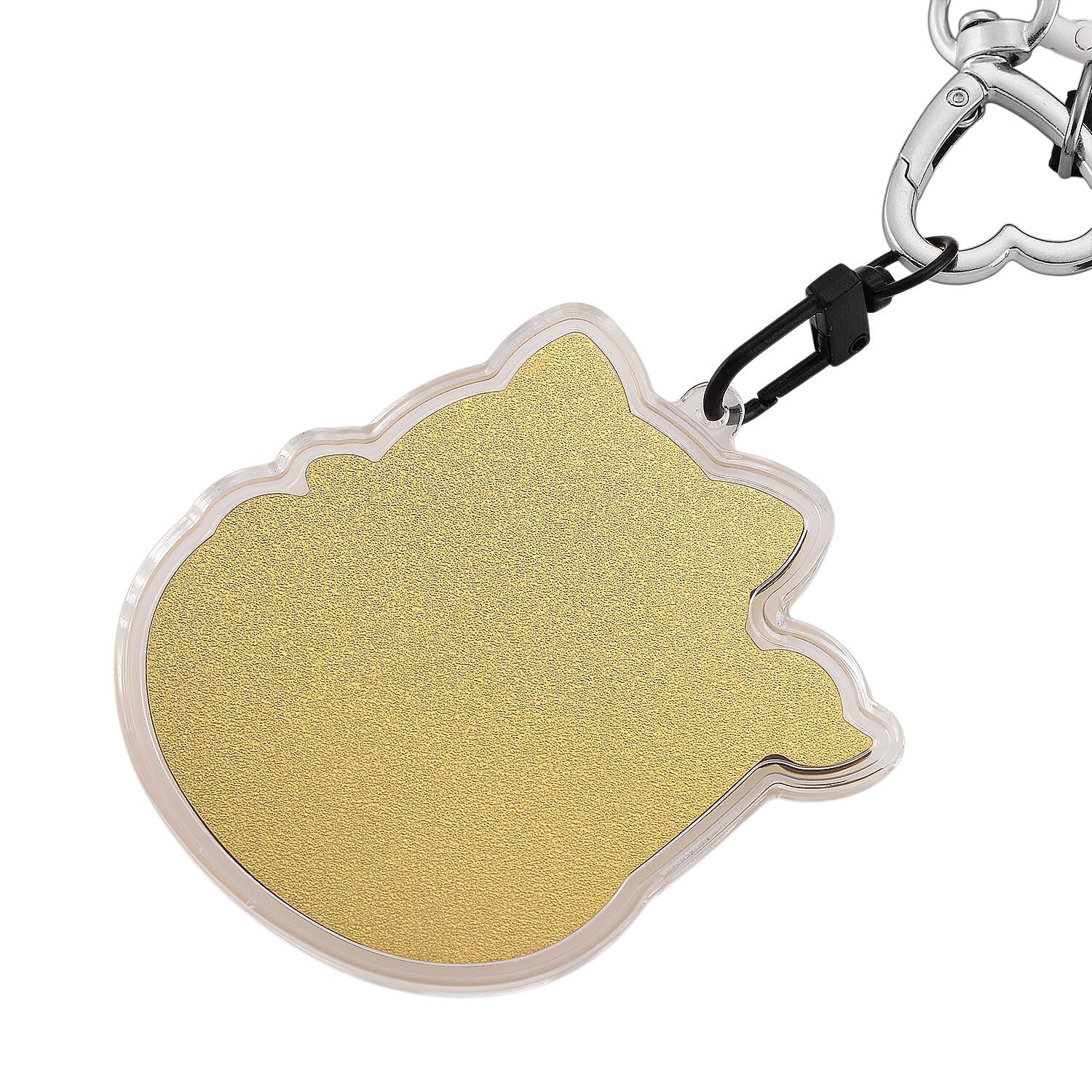 24K Yellow Gold Money Cat Key Chain with Black & Pink Rope
