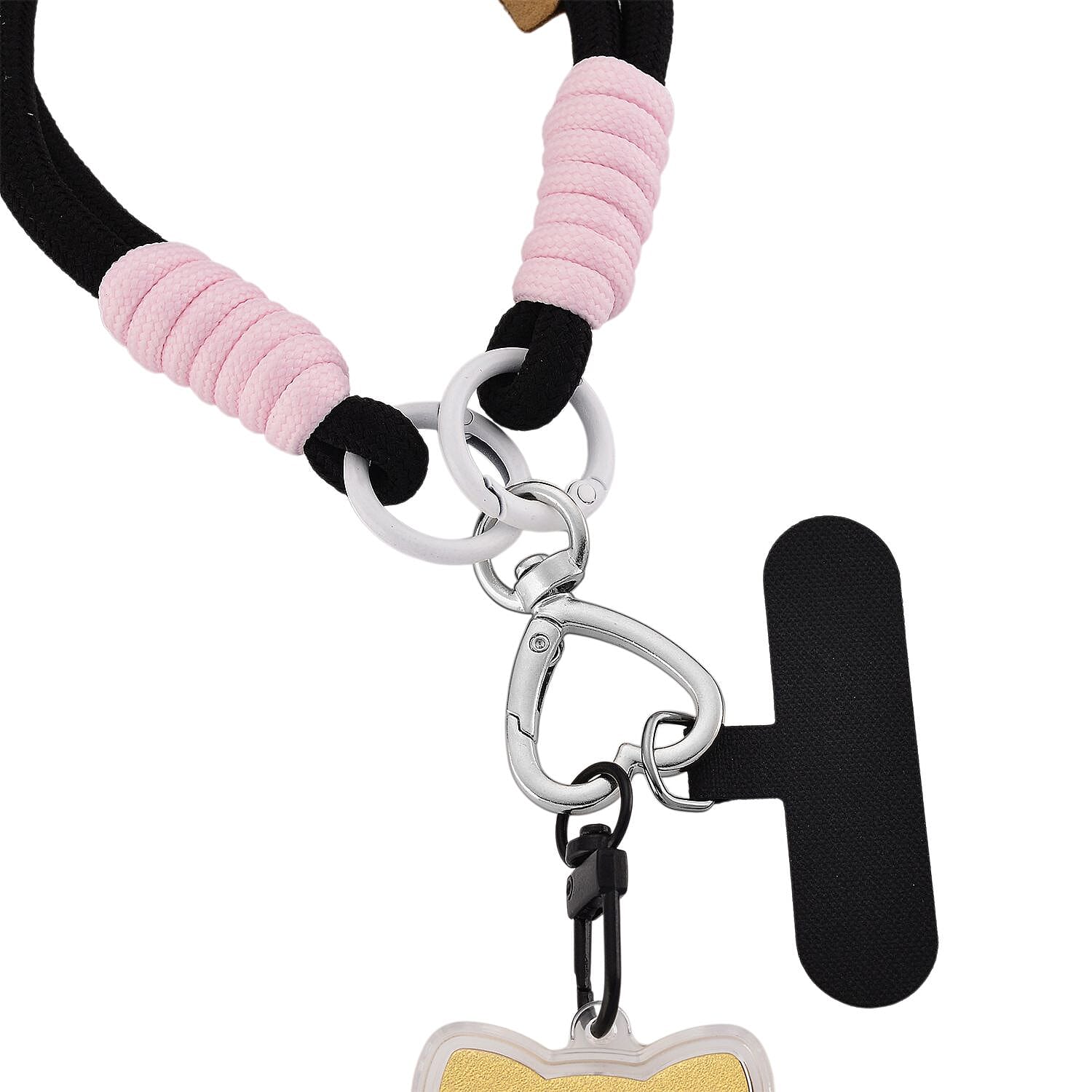 24K Yellow Gold Money Cat Key Chain with Black & Pink Rope