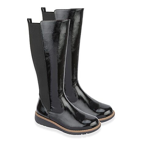 Emma Lisa Patent Long Leg Boots (Size 8) - Black