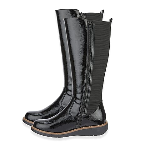 Emma Lisa Patent Long Leg Boots (Size 8) - Black
