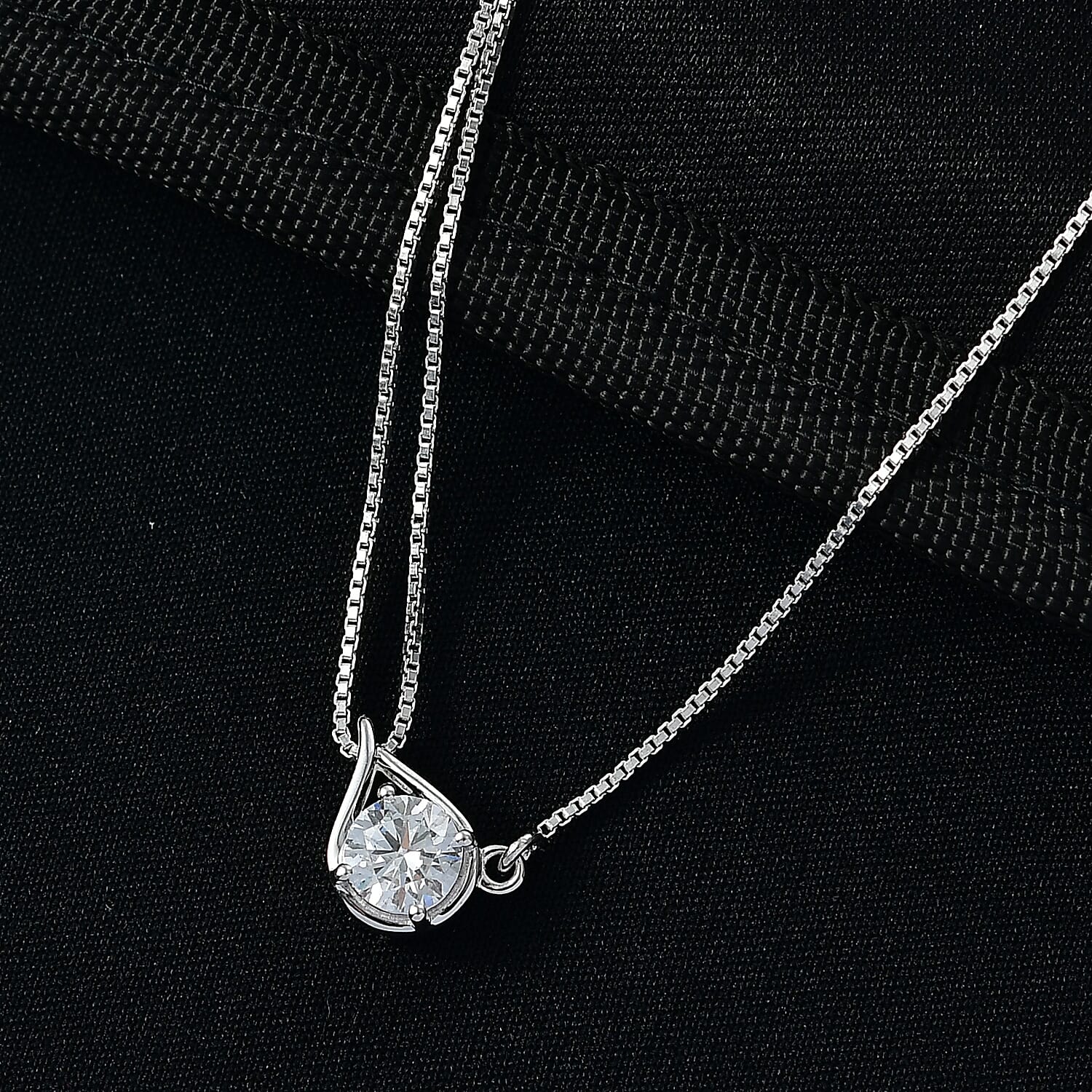 Lab Grown Diamond Fancy Necklace (Size - 20) in Rhodium OverlaySterling Silver  1.000  Ct.