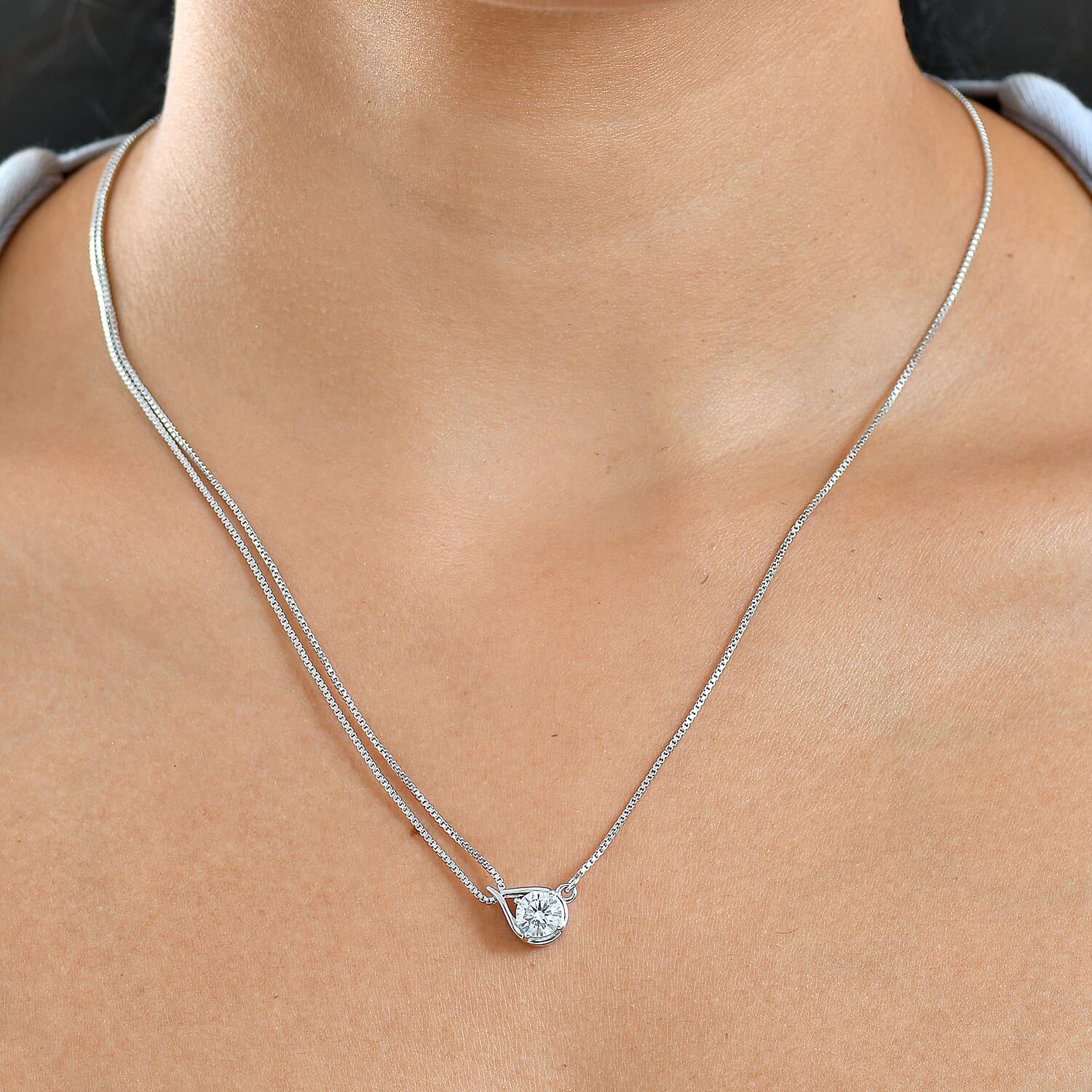 Lab Grown Diamond Fancy Necklace (Size - 20) in Rhodium OverlaySterling Silver  1.000  Ct.