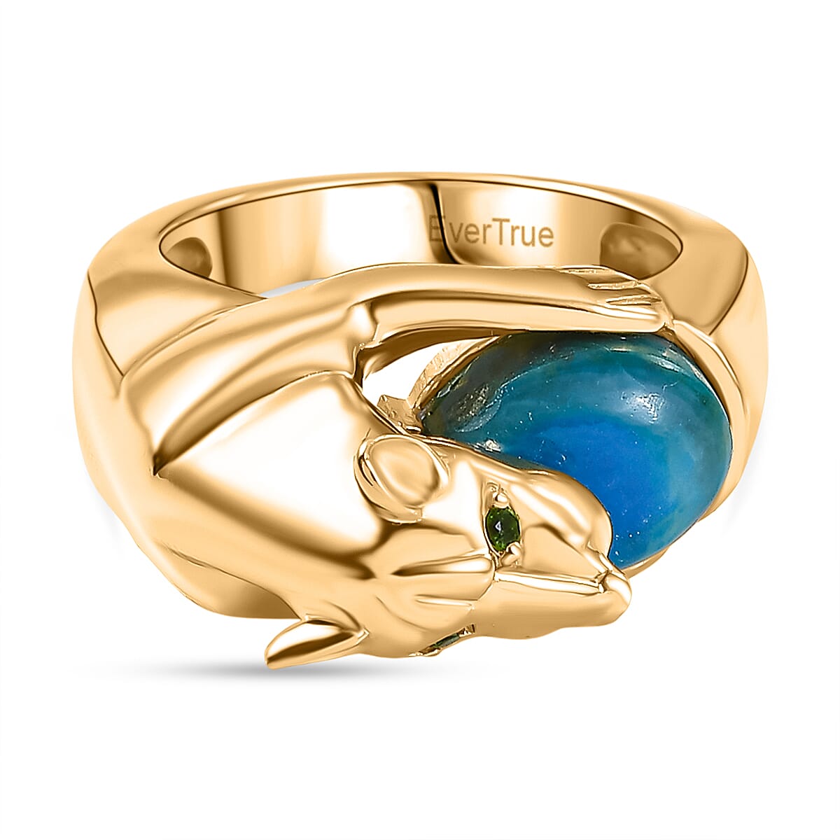 EverTrue Opalina, Natural Chrome Diopside Ring Pure Yellow Brass  2.031  Ct.