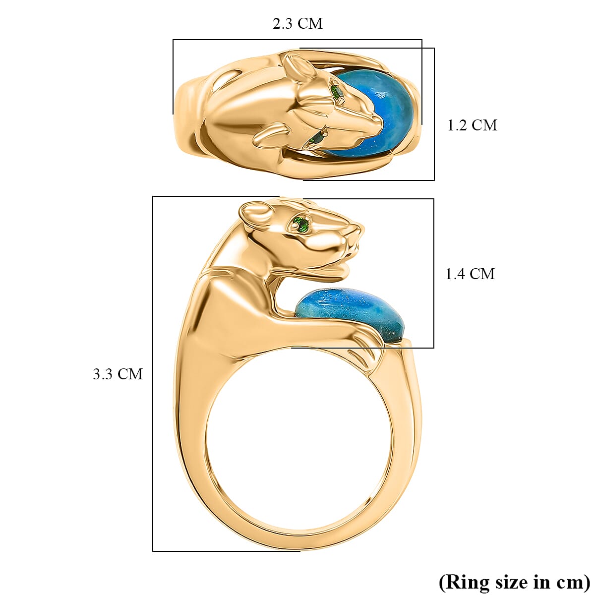 EverTrue Opalina, Natural Chrome Diopside Ring Pure Yellow Brass  2.031  Ct.