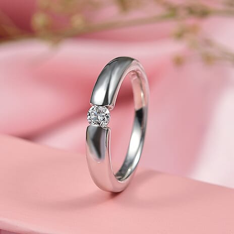 Black Friday Deal - Luxuriant Lab Grown Diamond (SI-GH) Solitaire Ring in Rhodium Overlay Sterling Silver 0.15 Ct.