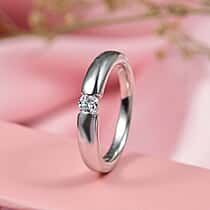 LUXURIANT Lab Grown Diamond Solitaire Stackable Ring in Rhodium Overlay Sterling Silver (SI/GH)